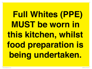  Full Whites (PPE) MUST be worn in this kitchen, whilst food preparation is being undertaken.